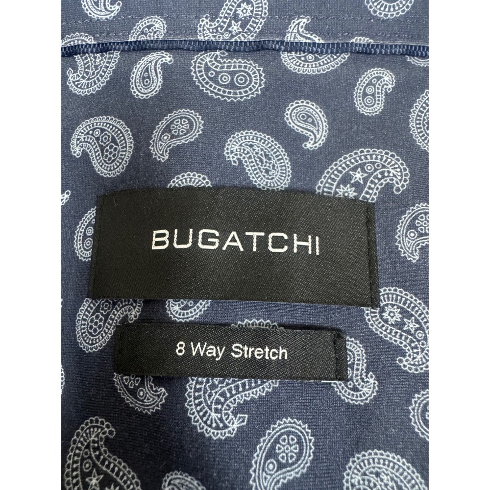 Bugatchi Mens XXL Navy Blue Paisley 8-Way Stretch Long Sleeve Shirt CF9115K60 - Picture 13 of 16